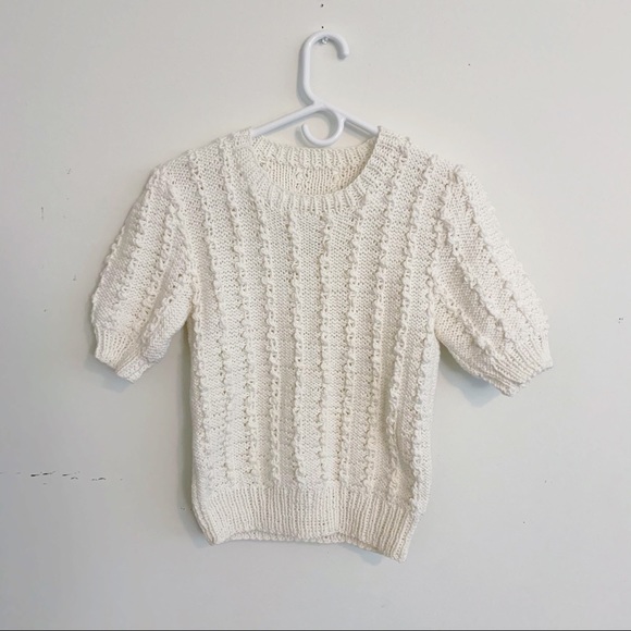 Sweaters - Cable Chunky Knit Bauble Short Sleeve Sweater